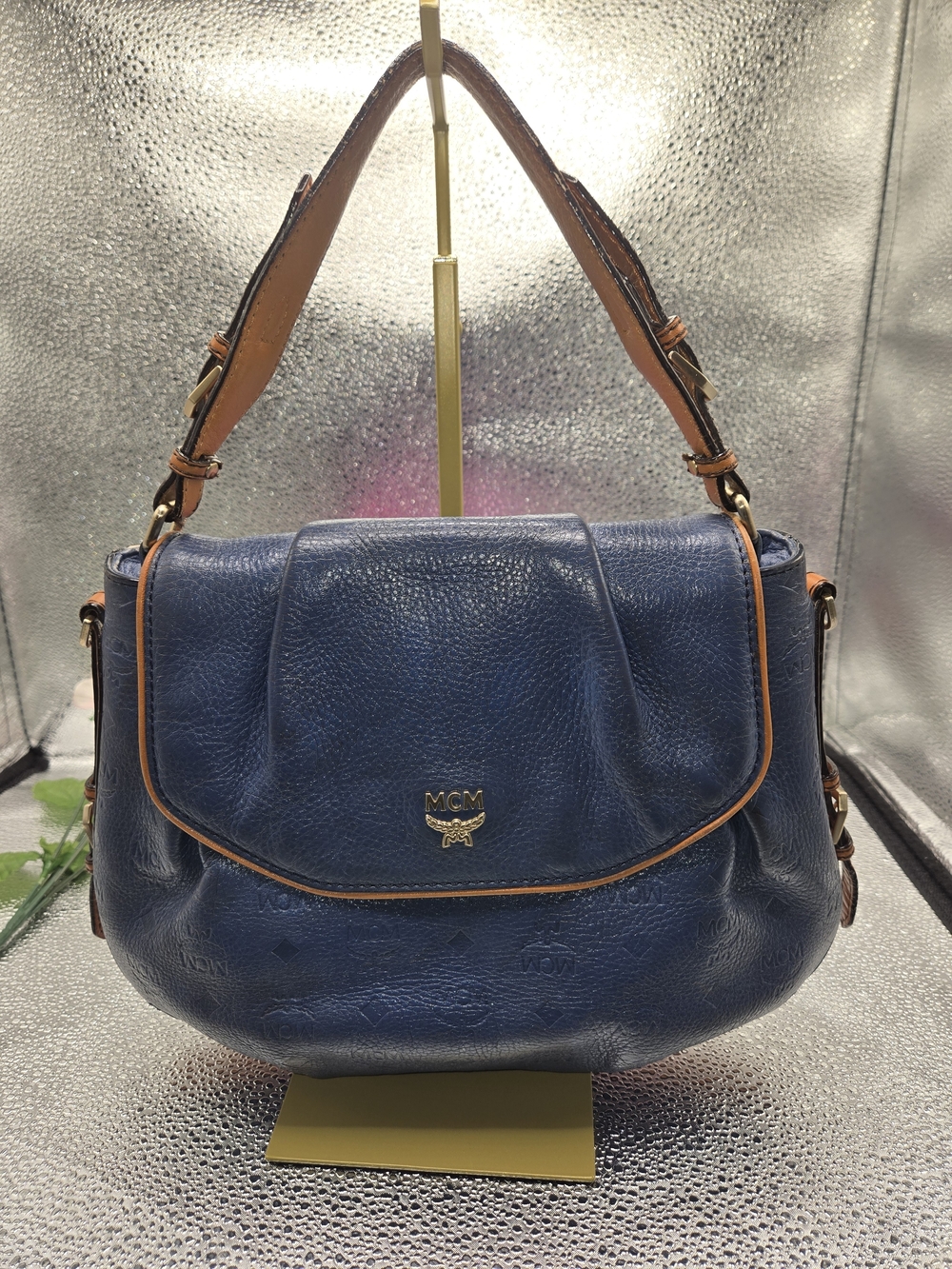 Authentic MCM Blue Leather Crossbody & Shoulder Bag | Removable Strap